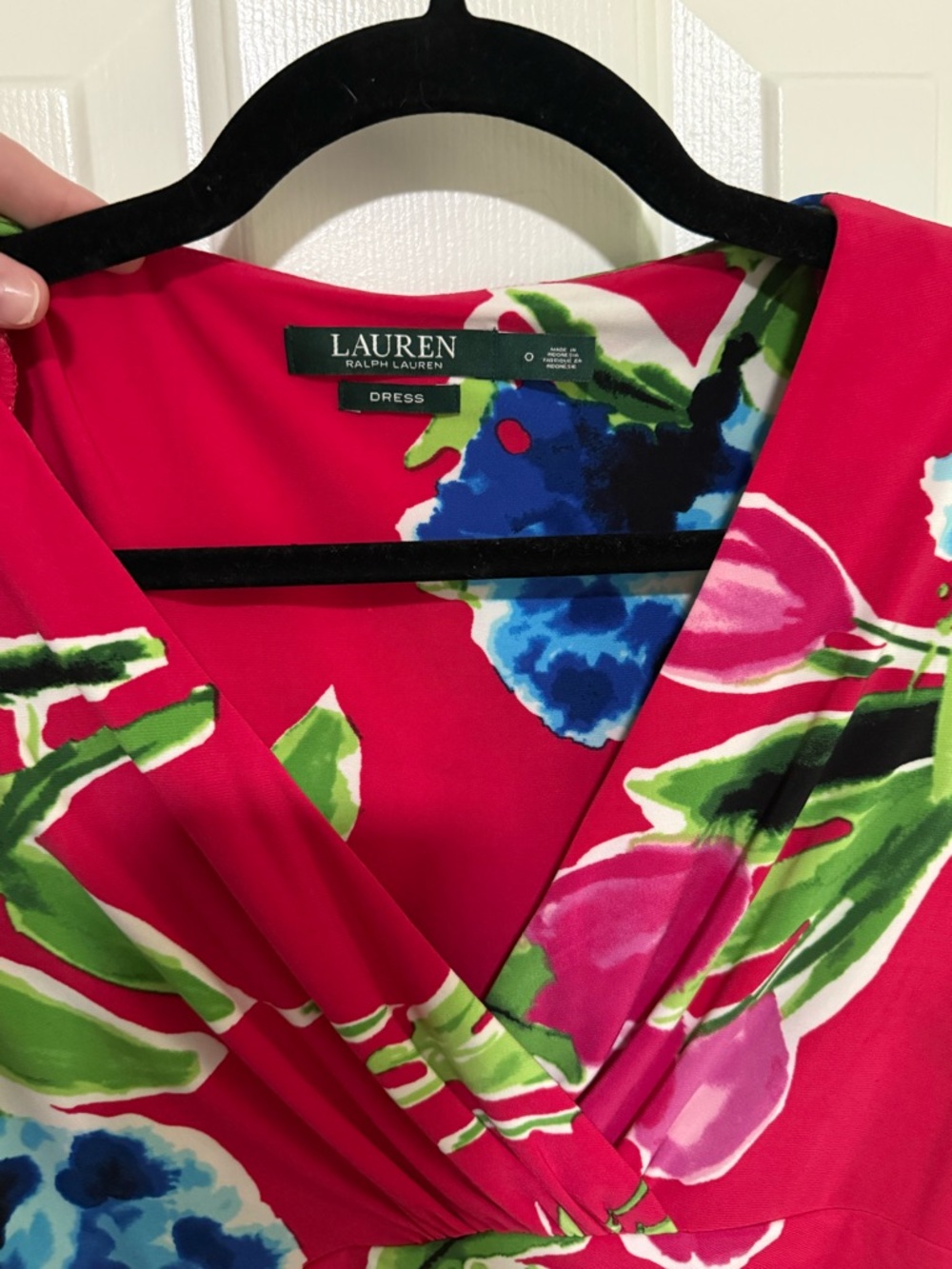 Ralph Lauren Red Floral Midi Dress with Blue & Green Accents - Picture 3 of 4